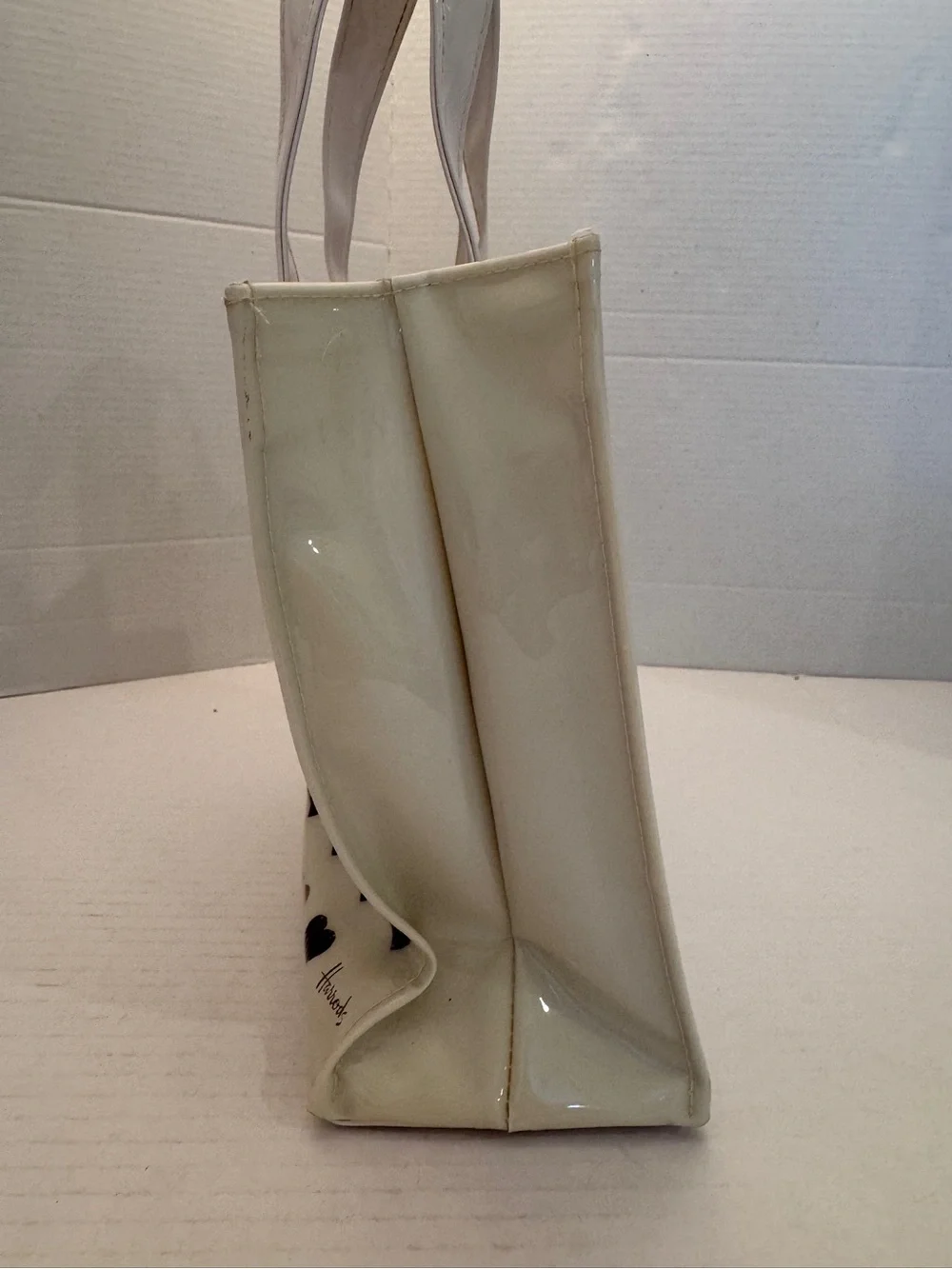 HARROD'S LONDON Signature Vinyl Coated Tote Bag Glitter Hearts Snap Closure